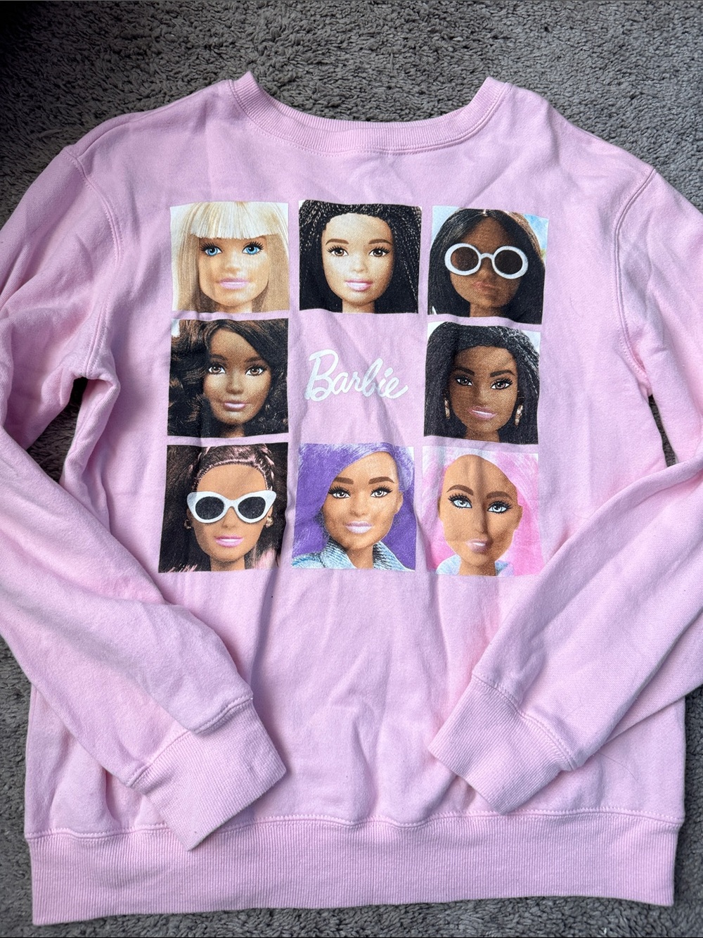 Barbie Light Pink Crewneck Sweatshirt with Multi-Doll Graphic